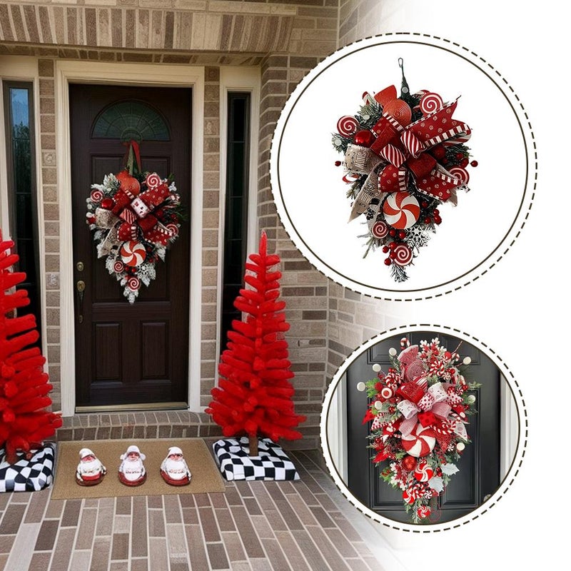 إكليل حلوى قصب – تصميم قوس احتفالي بحجم 19.68*11.81 بوصة – متين، خفيف الوزن، سهل التعليق – مثالي لتزيين الشرفة أو الجدار في عيد الميلاد - Image 2